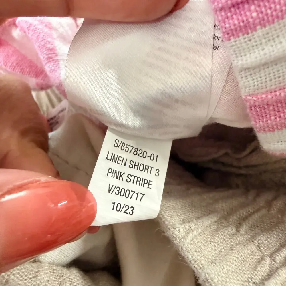 Old Navy Lot of 2 Linen Blend Pull On Shorts 2X Pink Stripe Beige Summer Travel - Picture 7 of 9